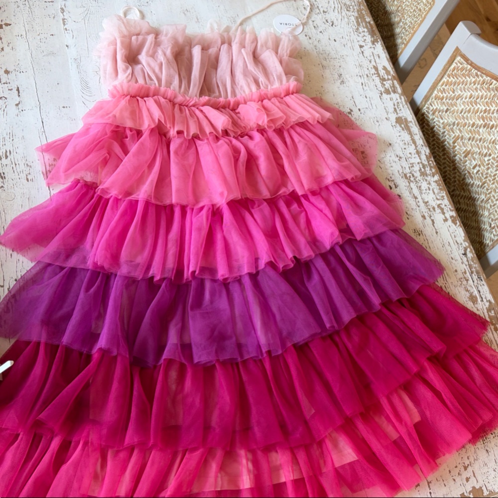 Storia Ombre Ruffle Tulle Dress in Pink and Purple
